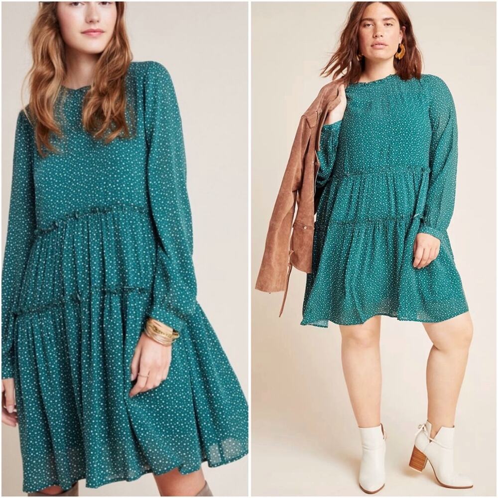ANTHROPOLOGIE Maeve Esther Tiered Teal Tunic Dress